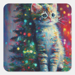 Niedliche Weihnachtskitte Quadratischer Aufkleber