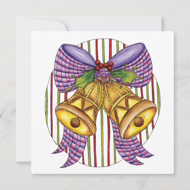 Niedliche Weihnachtsklingeln mit Ribbon und Bow Einladung (Vorderseite)