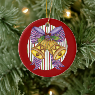 Niedliche Weihnachtsklingeln mit Ribbon und Bow Keramikornament