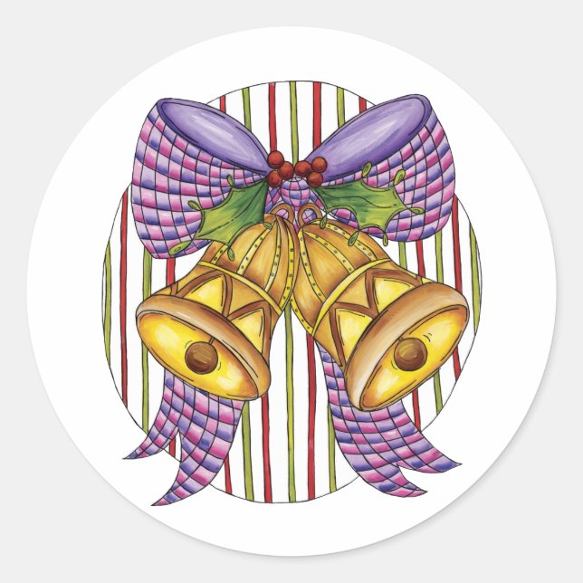 Niedliche Weihnachtsklingeln mit Ribbon und Bow Runder Aufkleber (Vorderseite)