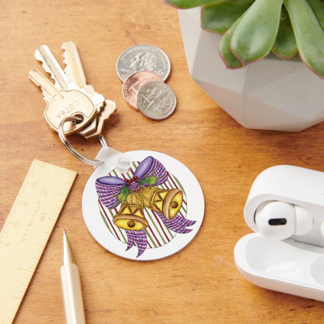 Niedliche Weihnachtsklingeln mit Ribbon und Bow Schlüsselanhänger (Schreibtisch)