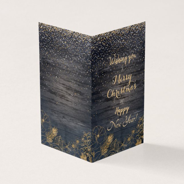 Niedliche Weihnachtskonfetti und goldenes Blumende (Vorderseite)