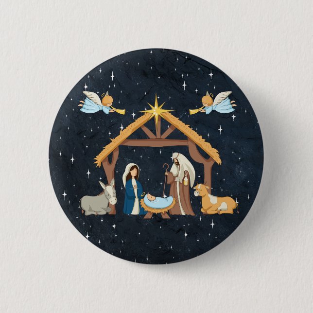 Niedliche Weihnachtskrippe Button (Vorderseite)