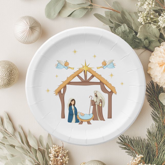 Niedliche Weihnachtskrippe Pappteller (Nativity Christmas Plate)