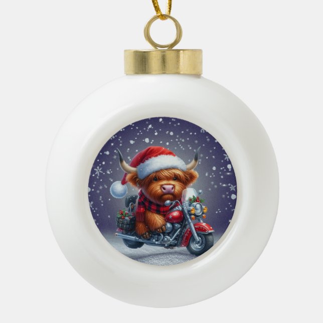 Niedliche Weihnachtskuh Keramik Kugel-Ornament (Vorderseite)