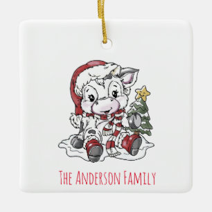 Niedliche Weihnachtskuh Keramik Ornament