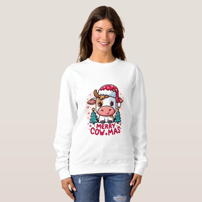 Niedliche Weihnachtskuh "Merry Cowmas" Sweatshirt (Vorne ganz)