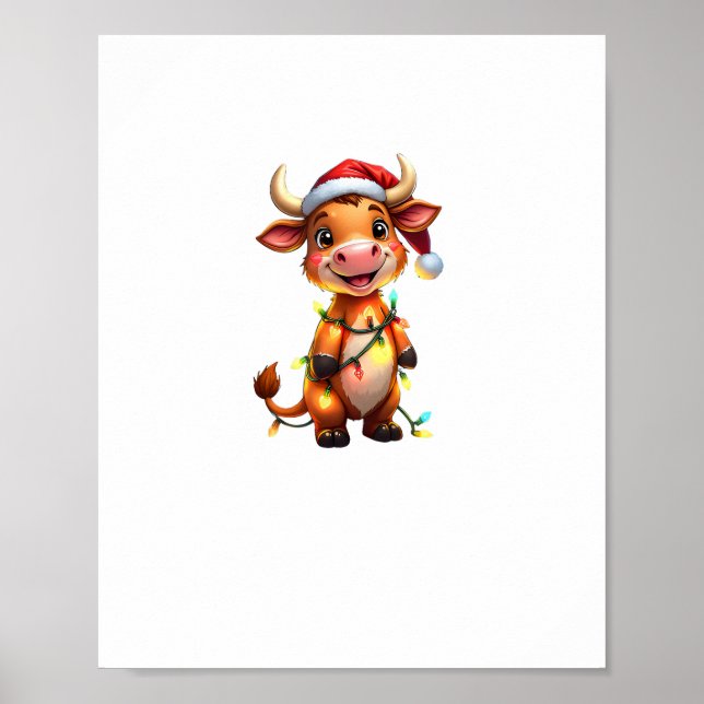 Niedliche Weihnachtskuh mit Weihnachtsleuchten Kin Poster (Vorne)