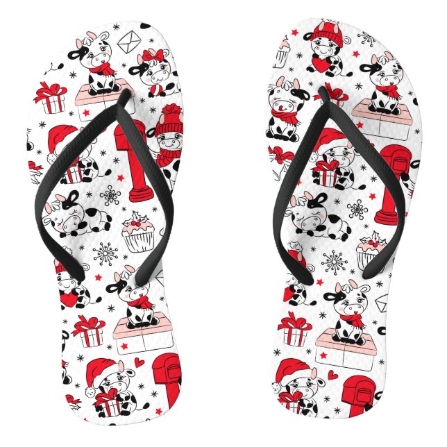 Niedliche Weihnachtskühe Farm Modernes Muster Flip Flops (Fußbett)