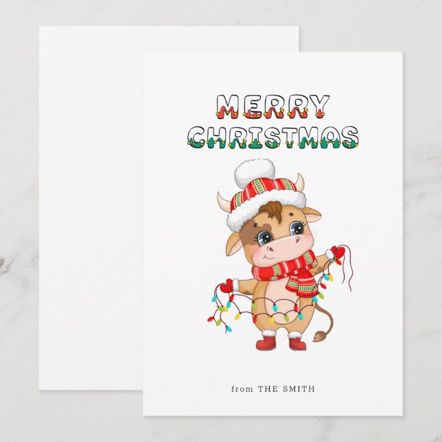 Niedliche Weihnachtskühe mit Winterkostüm Feiertagskarte (Vorne/Hinten)