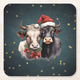 Niedliche Weihnachtskühe Rechteckiger Pappuntersetzer