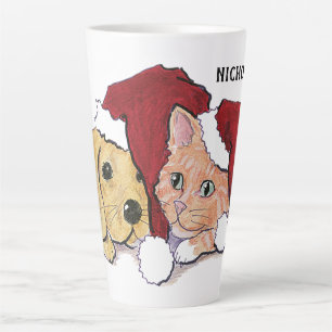 Niedliche Weihnachtsleder Welpe und Orange Tabby Milchtasse