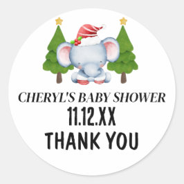 Niedliche Weihnachtslephant Babydusche Vielen Dank Runder Aufkleber