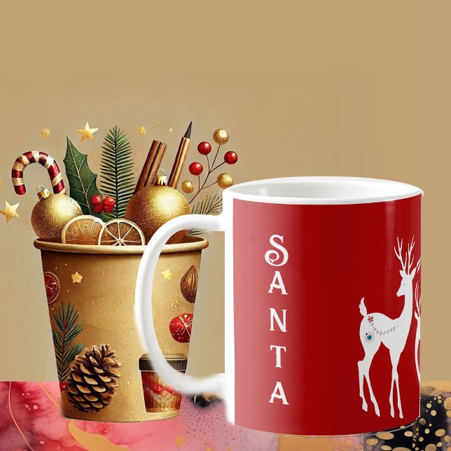 Niedliche Weihnachtslieder White Santa Helpers Fun Kaffeetasse (Cute Christmas Reindeers White Santa Helpers Funky Coffee Mug)