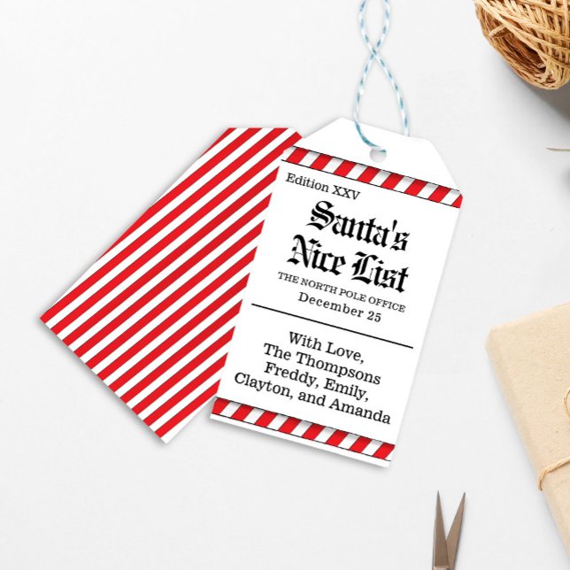 Niedliche Weihnachtsliste Geschenkanhänger (Santa's Nice List whimsical Christmas holiday gift tag. )