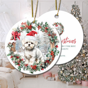 Niedliche Weihnachtsmalti Hundewelpen Weihnachtsma Keramik Ornament
