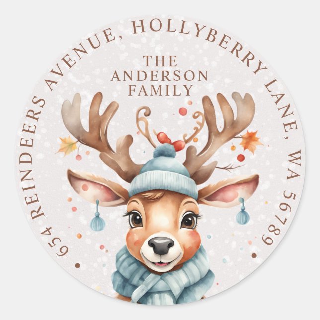 Niedliche Weihnachtsmann-Rücksendeadresse Runder Aufkleber (Vorderseite)