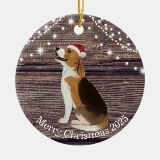 Niedliche Weihnachtsmannmütze Beagle Weihnachten Keramik Ornament (Vorne)