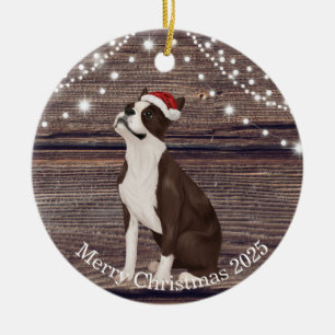 Niedliche Weihnachtsmannmütze Boston Terrier Weihn Keramik Ornament