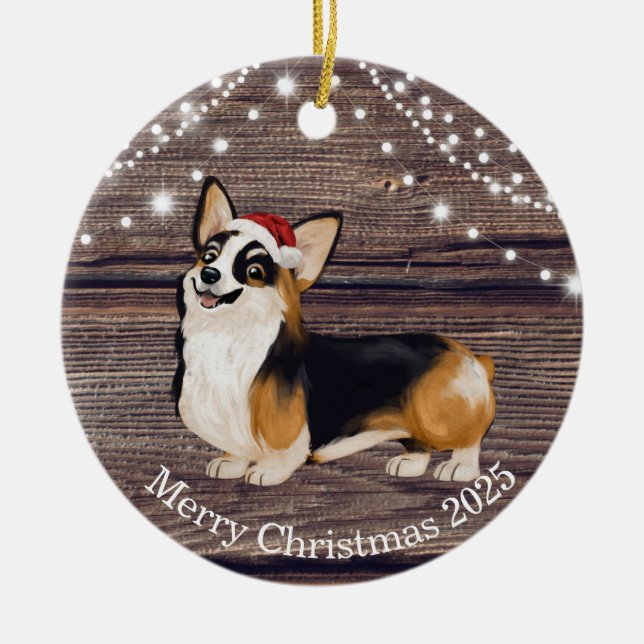 Niedliche Weihnachtsmannmütze Corgi Weihnachten Keramik Ornament (Vorne)
