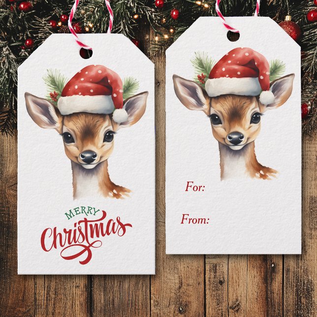 Niedliche Weihnachtsmannmütze Deer Fawn Weihnachte Geschenkanhänger (Von Creator hochgeladen)