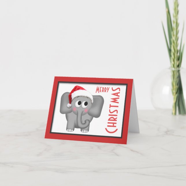 Niedliche Weihnachtsmannmütze Elephant "Merry Chri Feiertagskarte (Vorderseite)