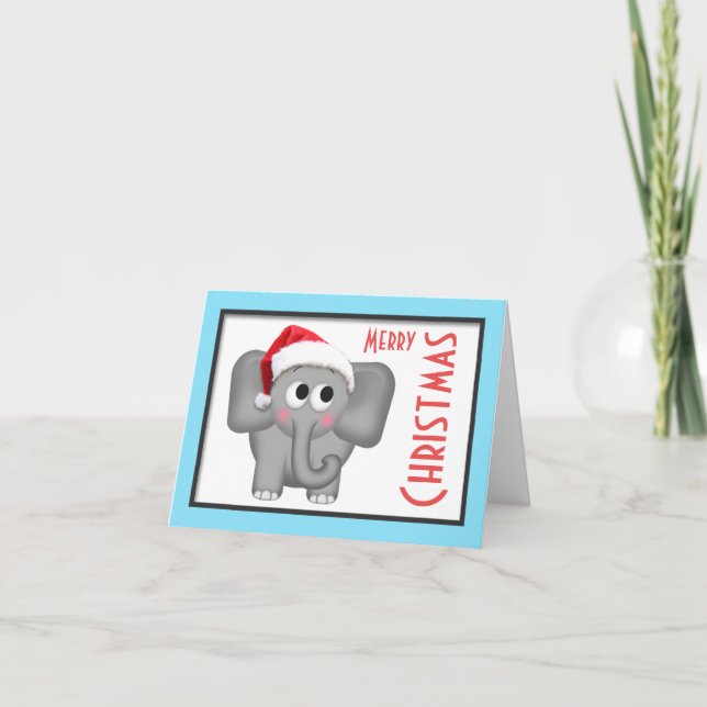 Niedliche Weihnachtsmannmütze Elephant "Merry Chri Feiertagskarte (Vorderseite)