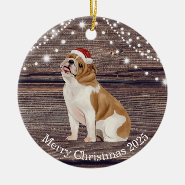 Niedliche Weihnachtsmannmütze English Bulldog Chri Keramik Ornament (Vorne)