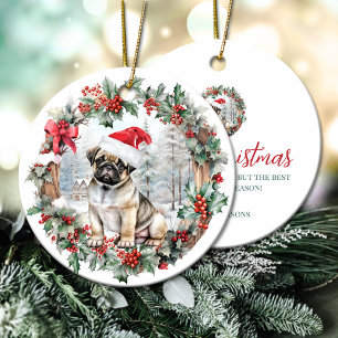 Niedliche Weihnachtsmannmütze für einen Hund zu We Keramik Ornament