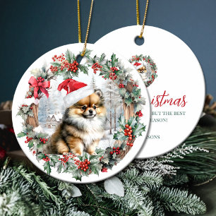 Niedliche Weihnachtsmannmütze für einen Hund zu We Keramik Ornament