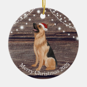 Niedliche Weihnachtsmannmütze German Shepherd Weih Keramik Ornament