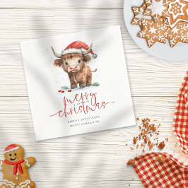 Niedliche Weihnachtsmannmütze Highland Cow Name Fr Serviette