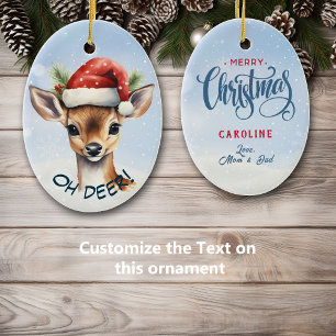 Niedliche Weihnachtsmannmütze Hirschkinder Keramik Ornament