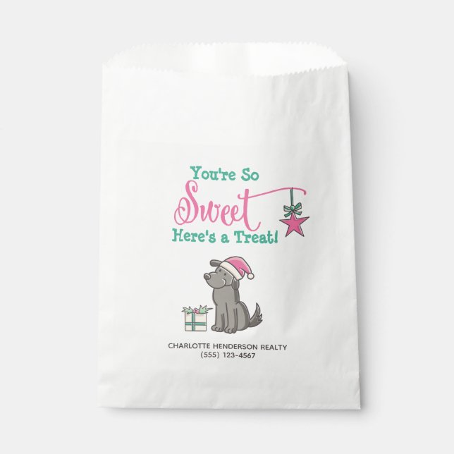 Niedliche Weihnachtsmannmütze Hund Hier ist eine L Geschenktütchen (Vorderseite)