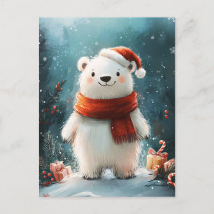 Niedliche Weihnachtsmannmütze mit Polar Bear und S Postkarte