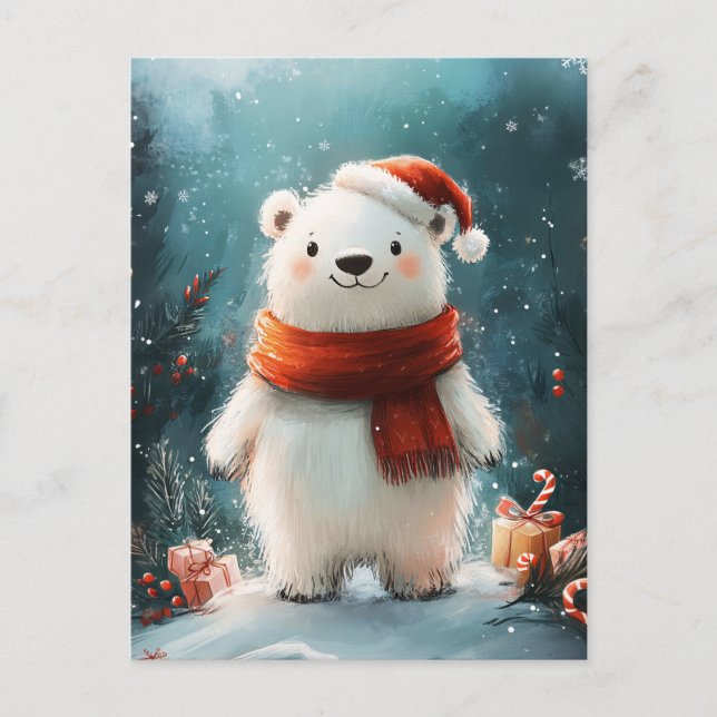 Niedliche Weihnachtsmannmütze mit Polar Bear und S Postkarte (Vorderseite)