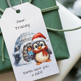 Niedliche Weihnachtsmannmütze Pinguin Snowflakes K Geschenkanhänger