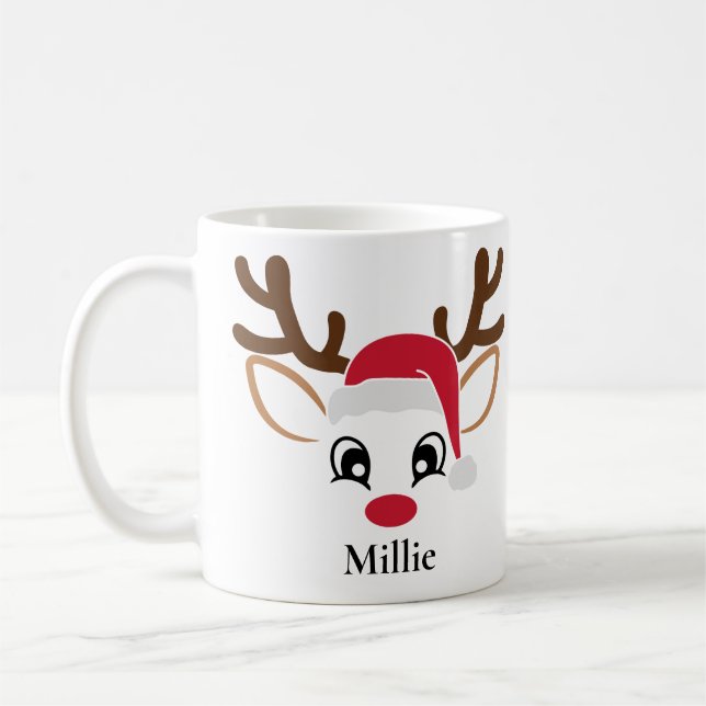 Niedliche Weihnachtsmannmütze Rentier Weihnachts-T Kaffeetasse (Links)