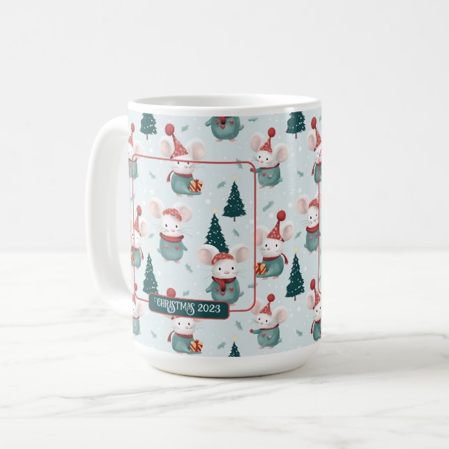 Niedliche Weihnachtsmannmütze White Mäuse Weihnach Kaffeetasse (Vorderseite Links)