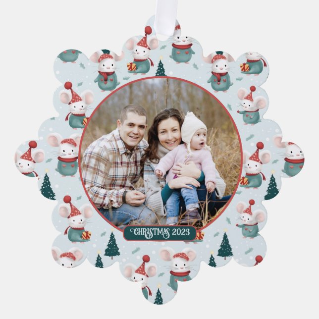 Niedliche Weihnachtsmannmütze White Mäuse Weihnach Ornament Karte (Vorderseite)