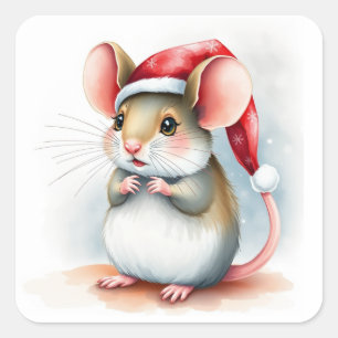 Niedliche Weihnachtsmaus Quadratischer Aufkleber