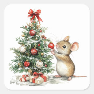 Niedliche Weihnachtsmäuse-Aufkleber Quadratischer Aufkleber
