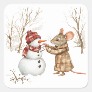 Niedliche Weihnachtsmäuse-Aufkleber Quadratischer Aufkleber