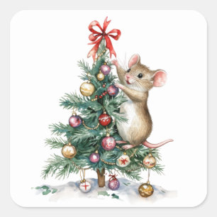 Niedliche Weihnachtsmäuse-Aufkleber Quadratischer Aufkleber