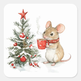 Niedliche Weihnachtsmäuse-Aufkleber Quadratischer Aufkleber