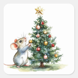 Niedliche Weihnachtsmäuse-Aufkleber Quadratischer Aufkleber