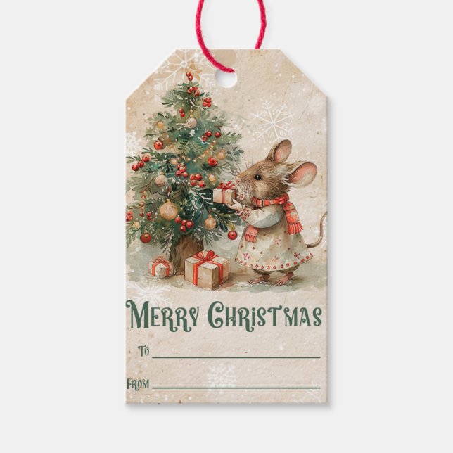 Niedliche Weihnachtsmäuse/Baum Geschenkanhänger (Vorderseite)