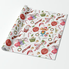 Niedliche Weihnachtsmäuse in Wasserfarbe Geschenkpapier
