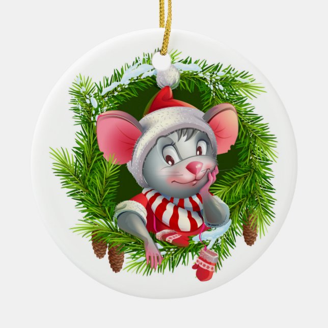 Niedliche Weihnachtsmäuse Keramik Ornament (Vorne)