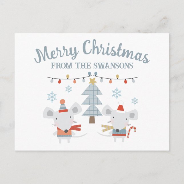 Niedliche Weihnachtsmäuse und -bäume Postkarte (Vorderseite)